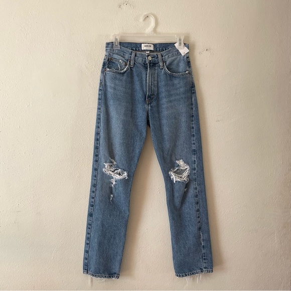 AGOLDE Mia Straight leg Distressed Jeans Rule size 24 light wash - Picture 4 of 15